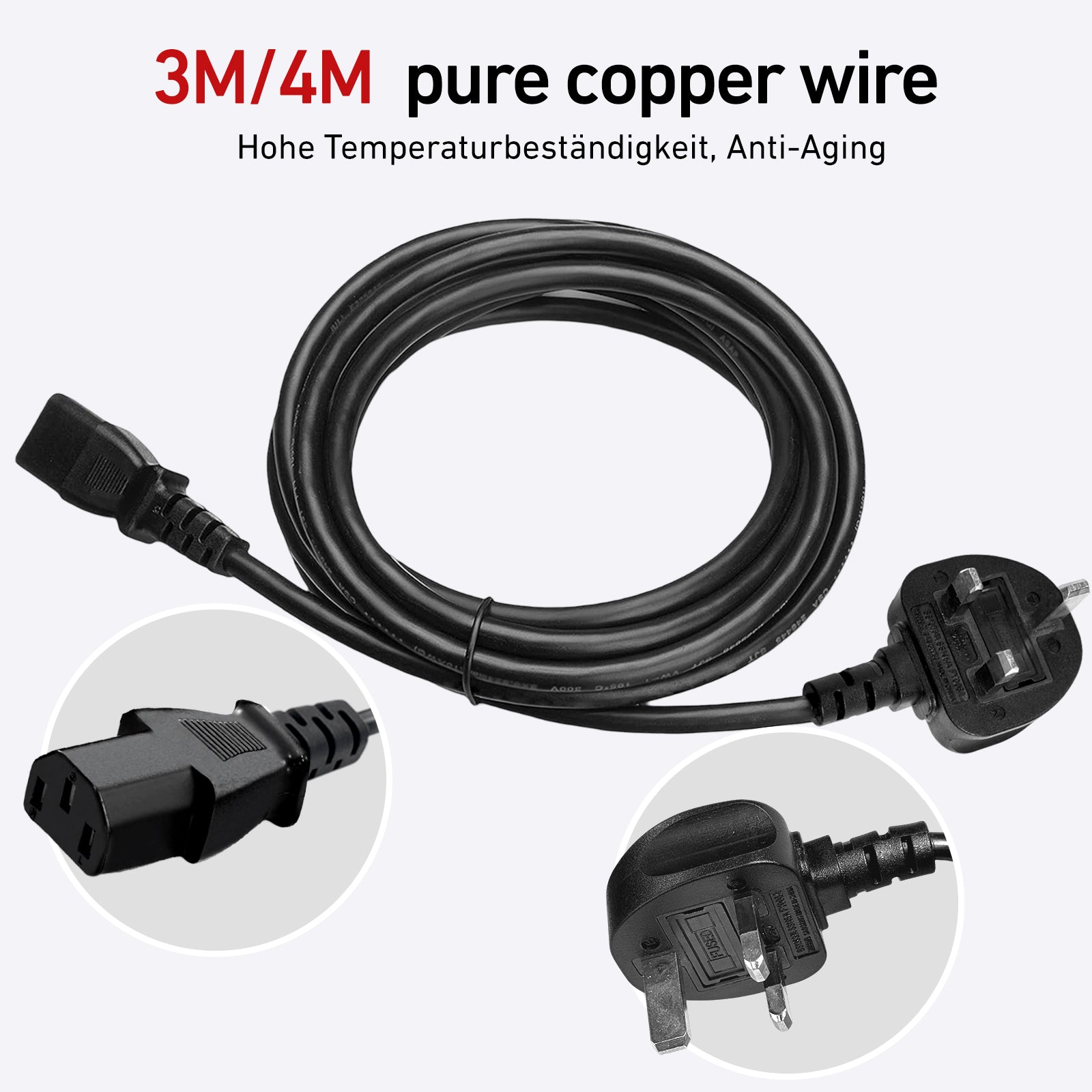 DeerRun Extension Power Cord for Treadmills, 3m, 4m