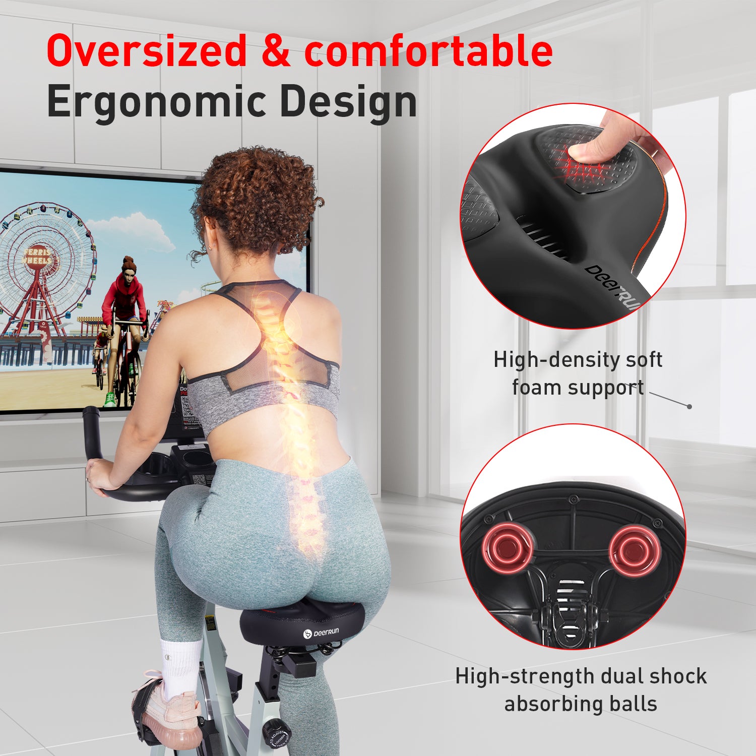 DeerRun Oversized Bike Seat for DeerRun Indoor Cycling Bike, Ergonomic Design Comfort Seat Cushion