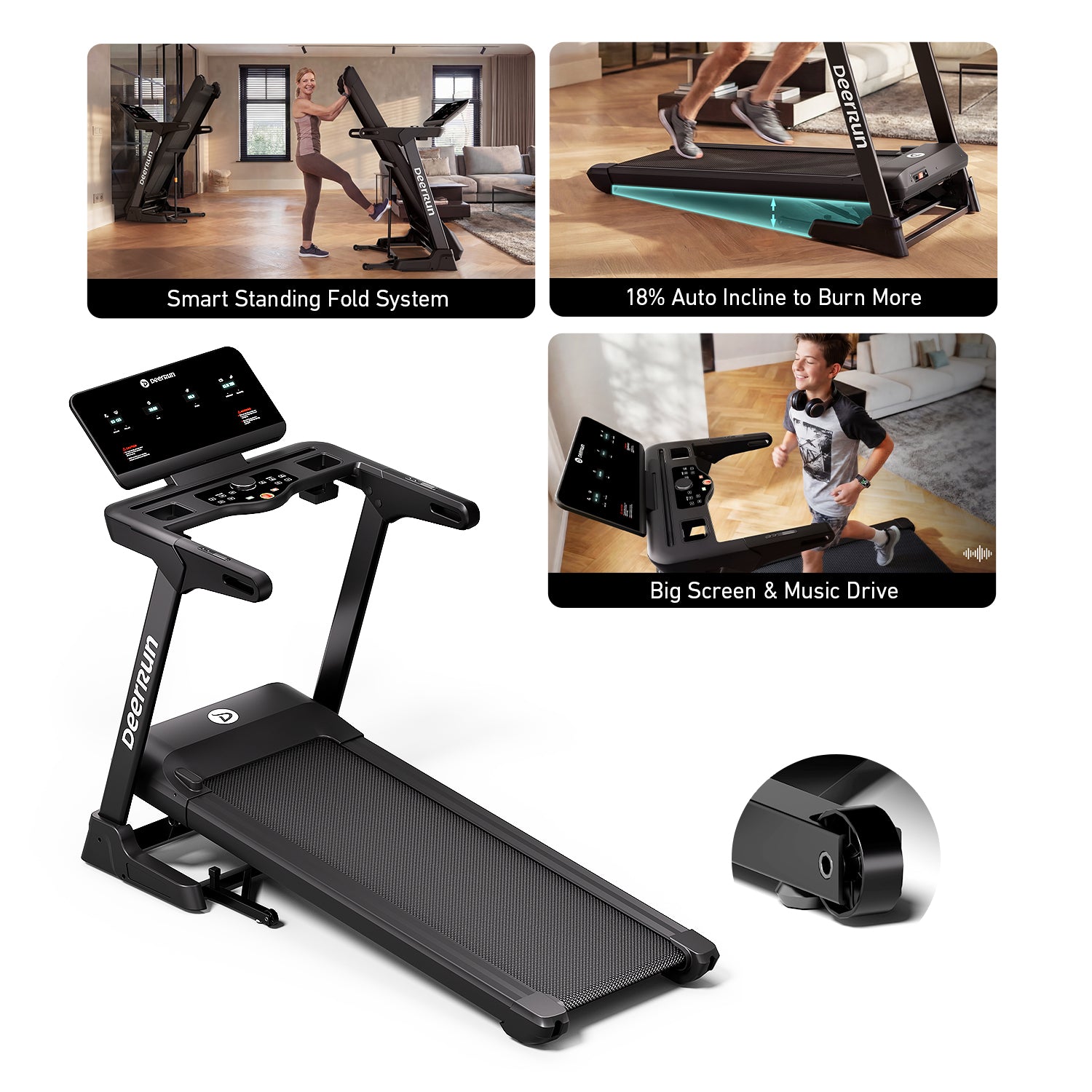 DeerRun X50 18% Auto Incline Big Screen AI Coach Smart Treadmill | 20 kph, 181 kg Capacity