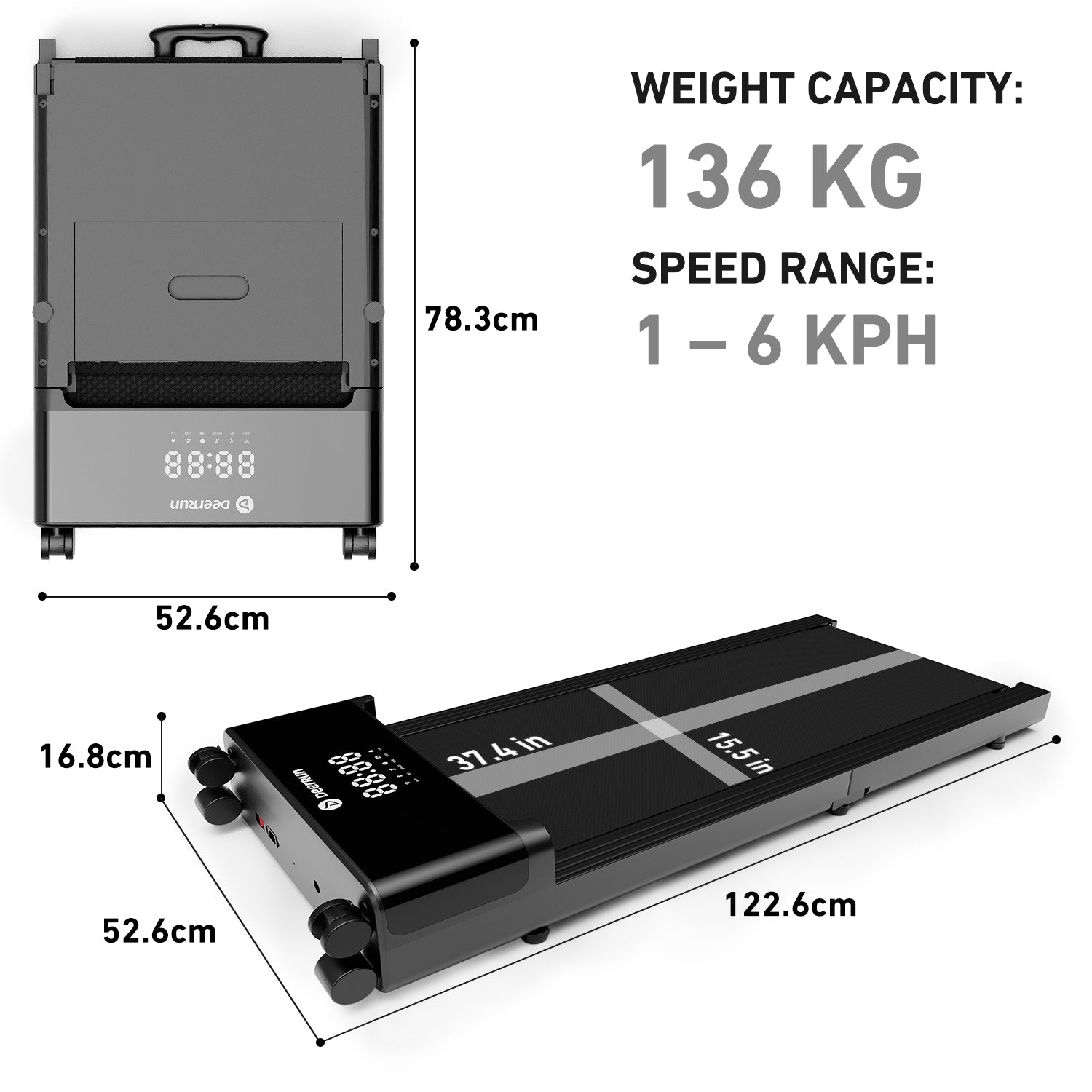 DeerRun Z20 Ultra‑Compact Foldable Walking Pad Treadmill, for Office & Home, 136kg