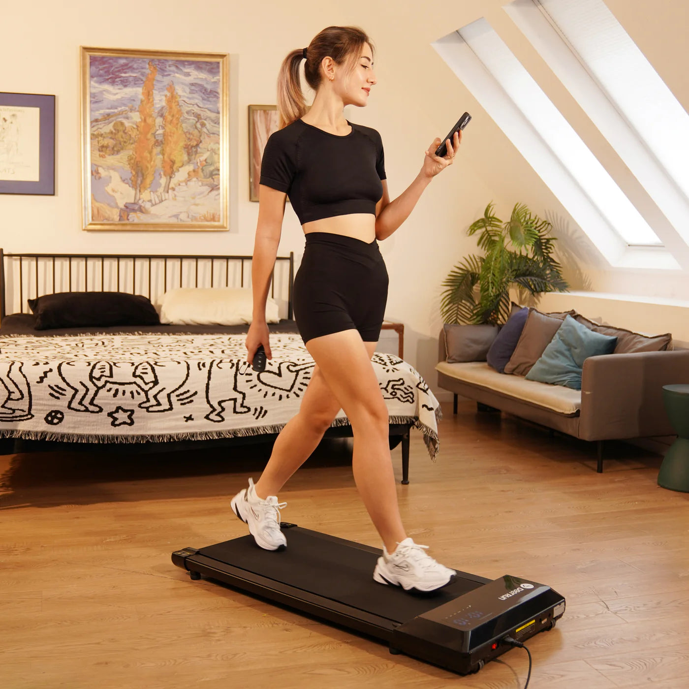 DeerRun® Q1 Mini Smart Under-Desk Treadmill with Training Courses, Ideal for Home Office Walking