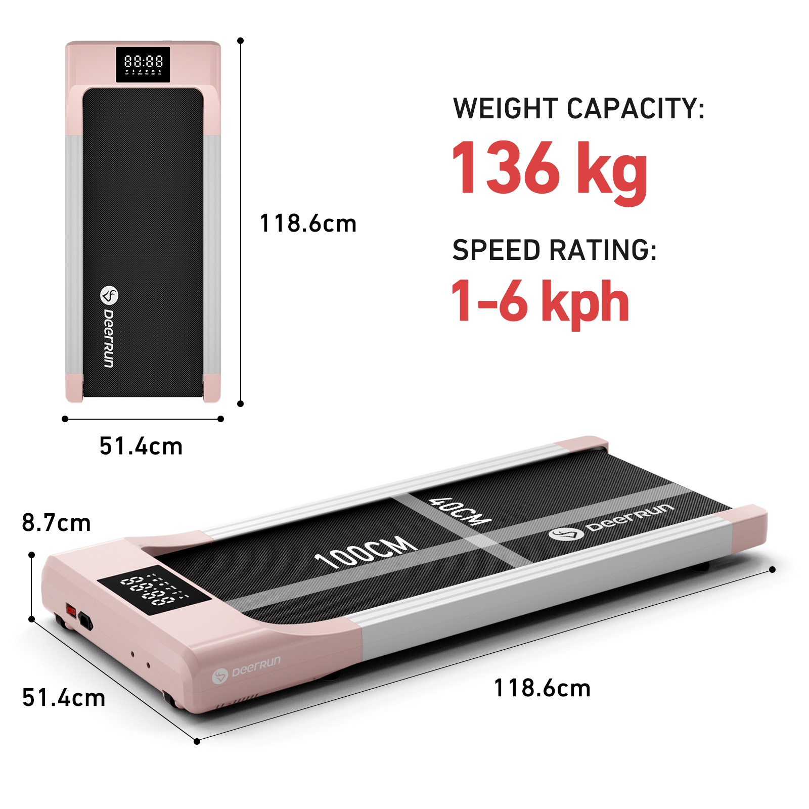 DeerRun Q1 Classic Pro Smart Walking Pad 136 Kg Capacity & Longer Size with Remote Control