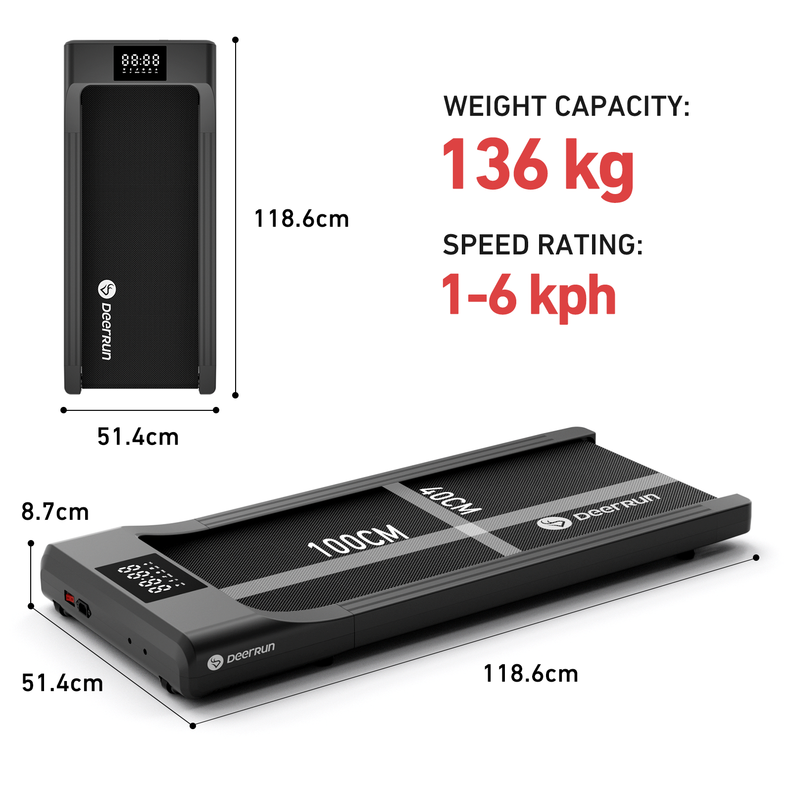 DeerRun Q1 Classic Pro Smart Walking Pad 136 Kg Capacity & Longer Size with Remote Control