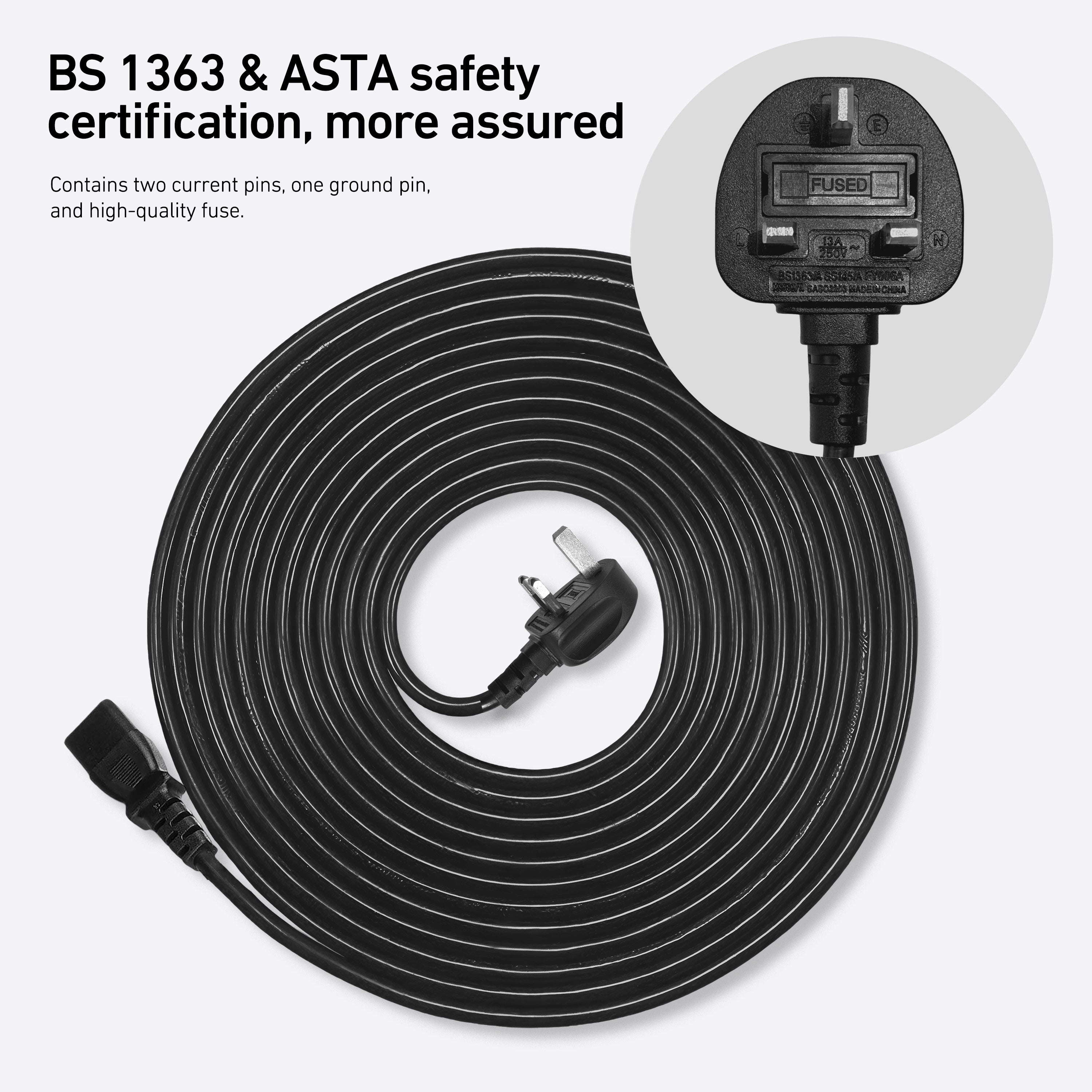 DeerRun Extension Power Cord for Treadmills, 3m, 4m