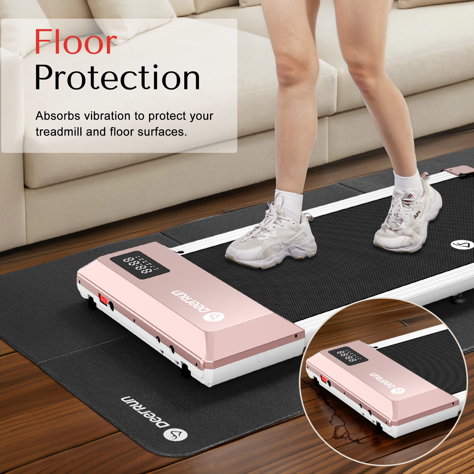 DeerRun Q1 Mini Smart Under Desk Treadmill 136 Kg Capacity with Remote Control & Treadmill Mat
