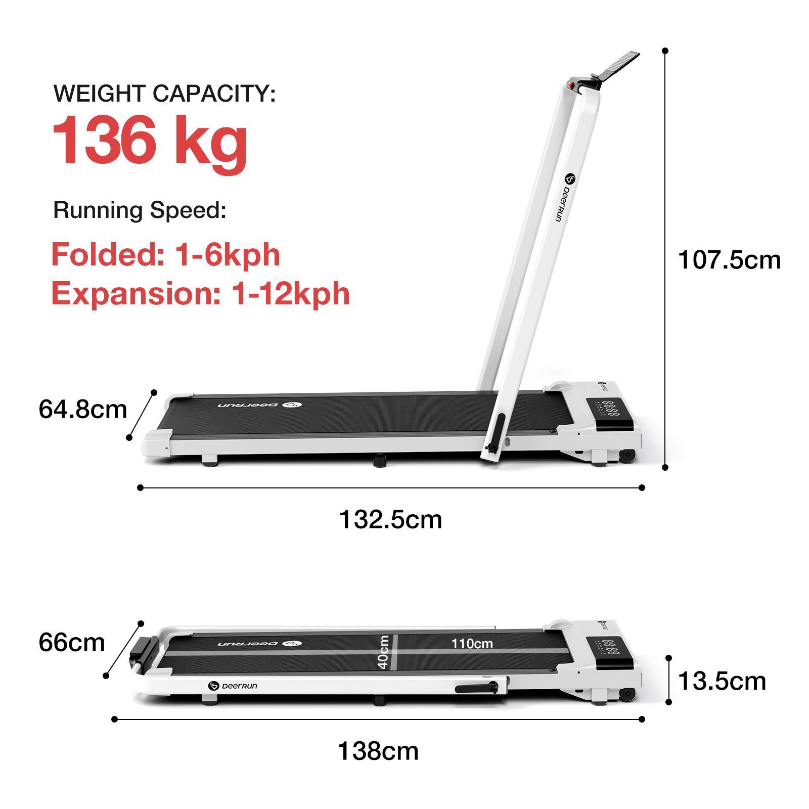 DeerRun® A5 Pro Smart 2 in 1 Folding Treadmill with handrails