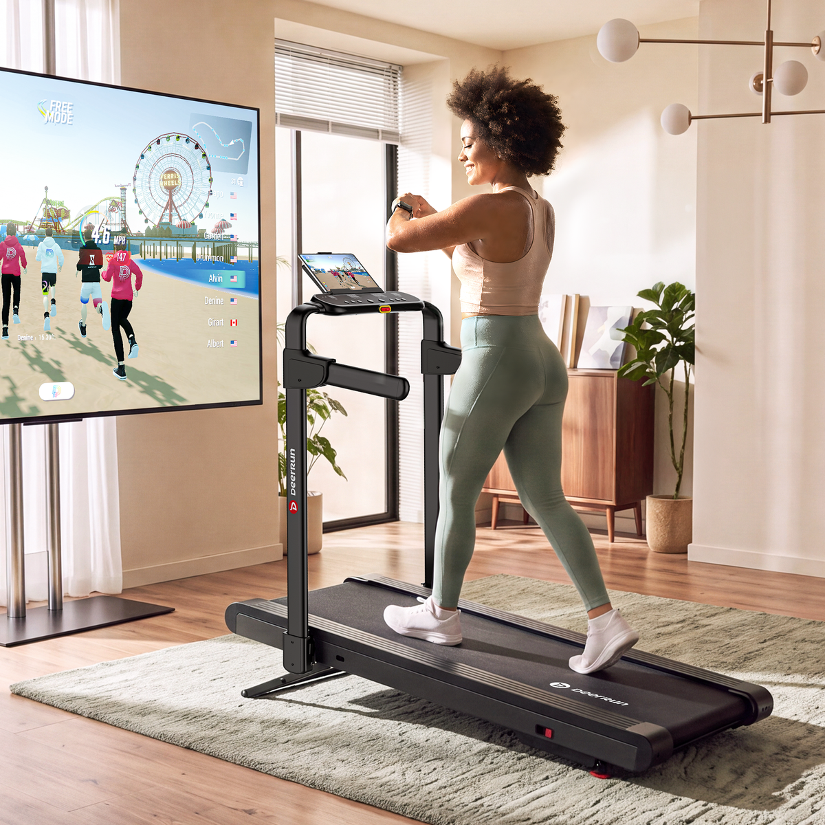 DeerRun Flex Rise 1 Walk-to-Run Treadmill with 15% Auto Incline & Full Running Deck