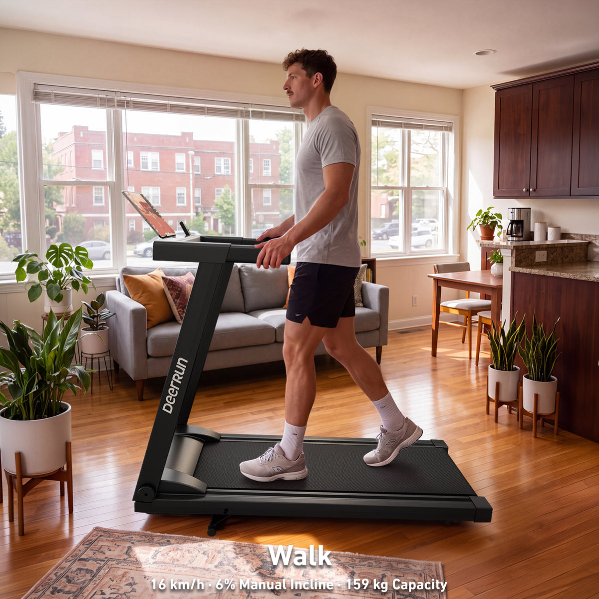 DeerRun A1 Pro Move+ Foldable Treadmill with 6% Incline | 3.5 HP, 16 KPH, 159KG Capacity, Compact Home Running Machine with NFC