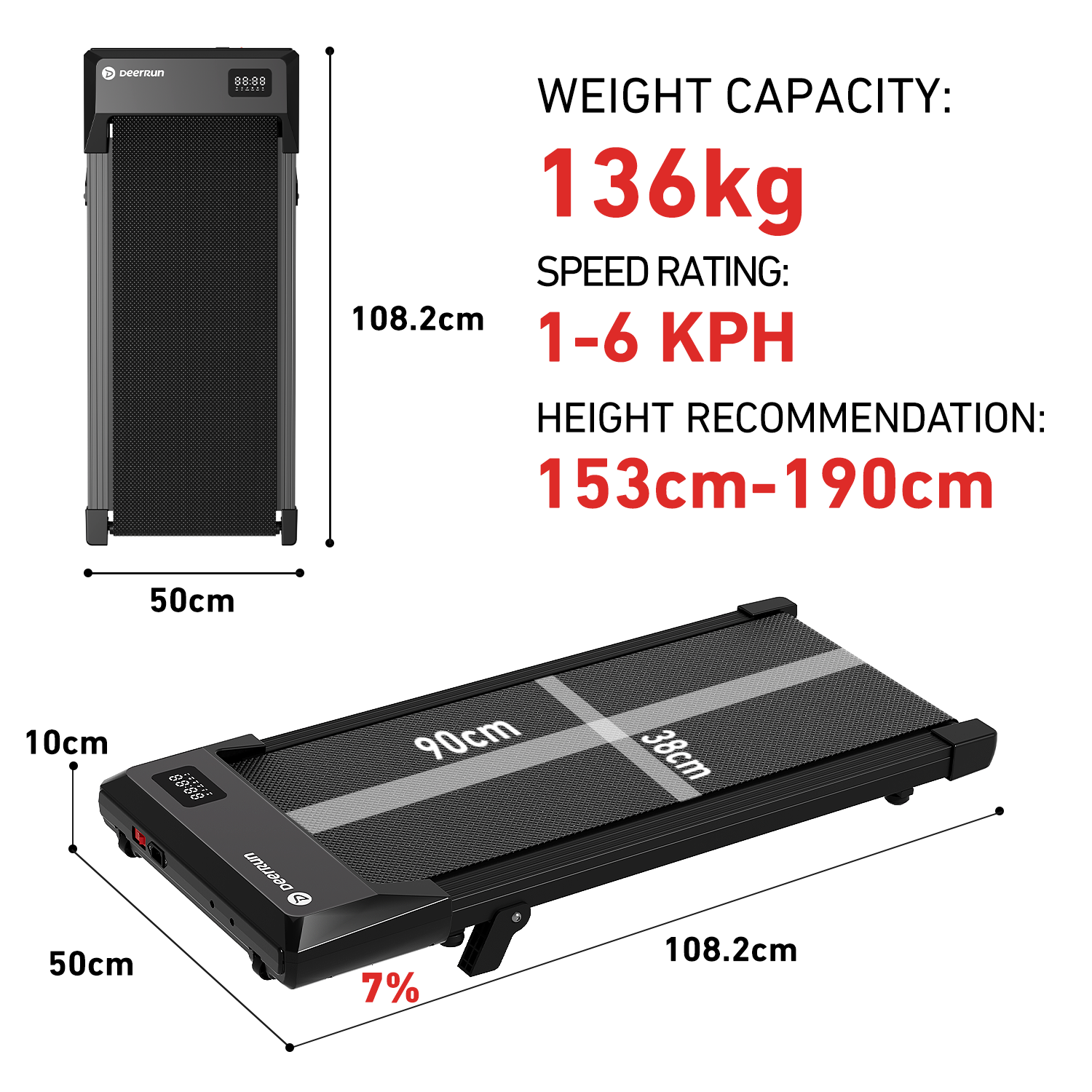 DeerRun Q2 Urban Under Desk Walking Pad with 7% Incline & Remote Control
