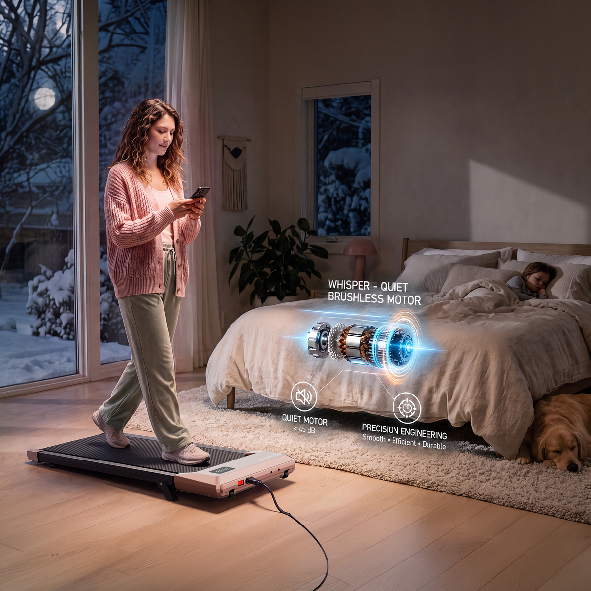 DeerRun Q2 Urban Under Desk Walking Pad with 7% Incline & Remote Control