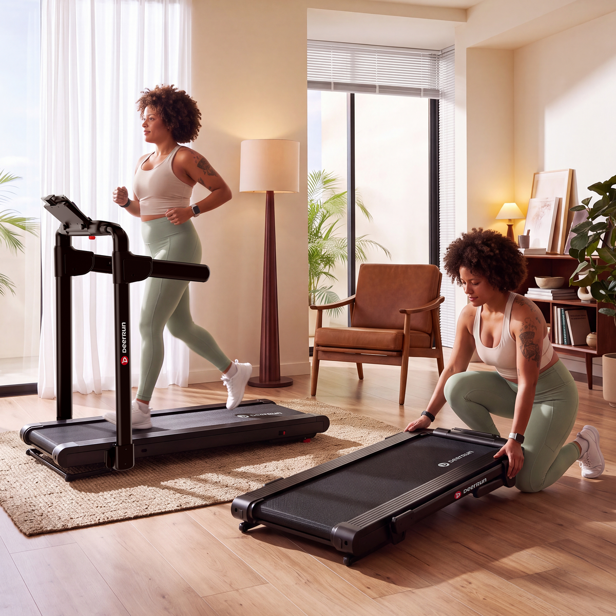 DeerRun Flex Rise 1 Walk-to-Run Treadmill with 15% Auto Incline & Full Running Deck