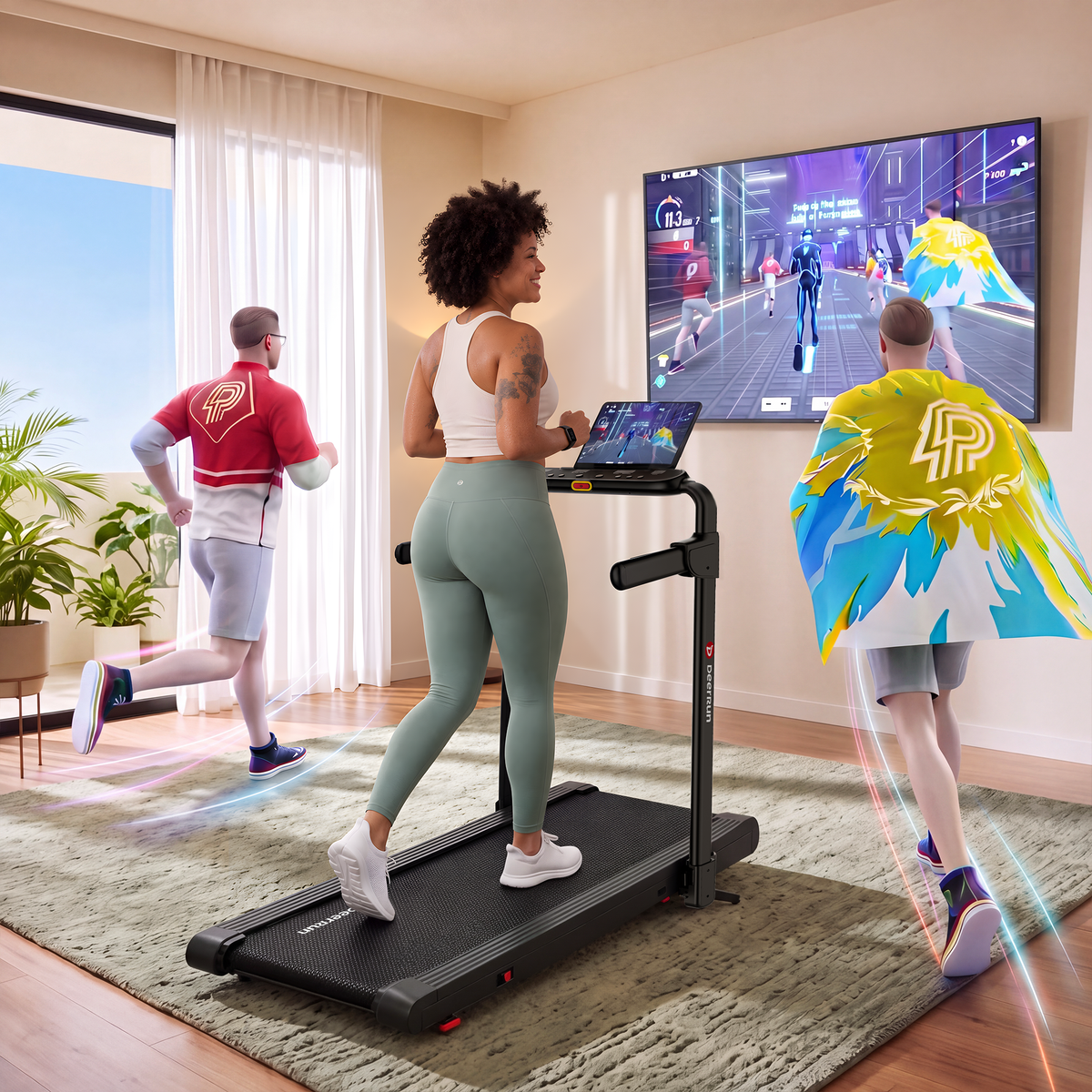 DeerRun Flex Rise 1 Walk-to-Run Treadmill with 15% Auto Incline & Full Running Deck