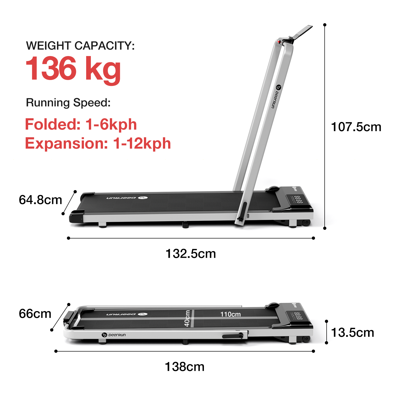 DeerRun® A5 Pro Smart 2 in 1 Folding Treadmill with handrails