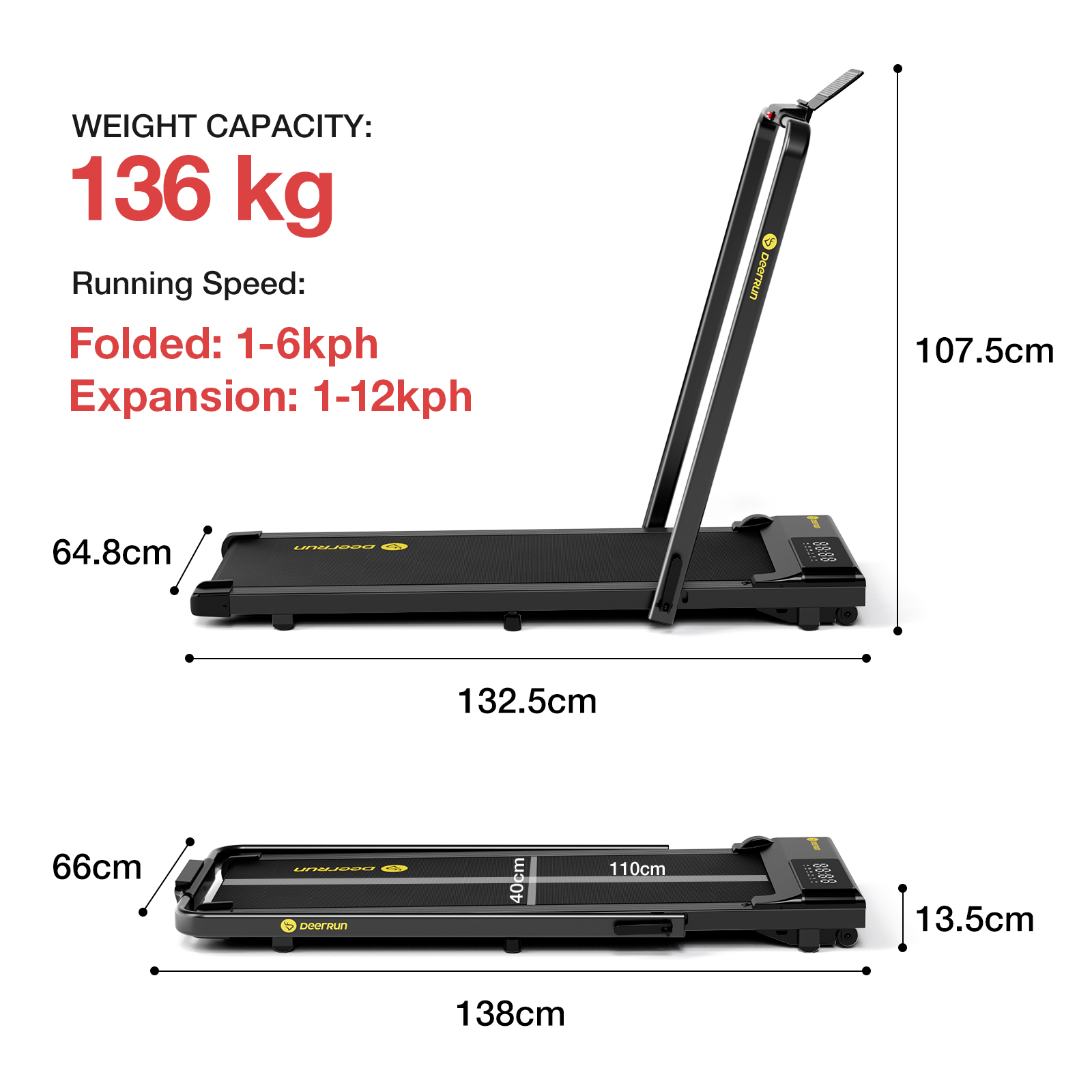 DeerRun® A5 Pro Smart 2 in 1 Folding Treadmill with handrails