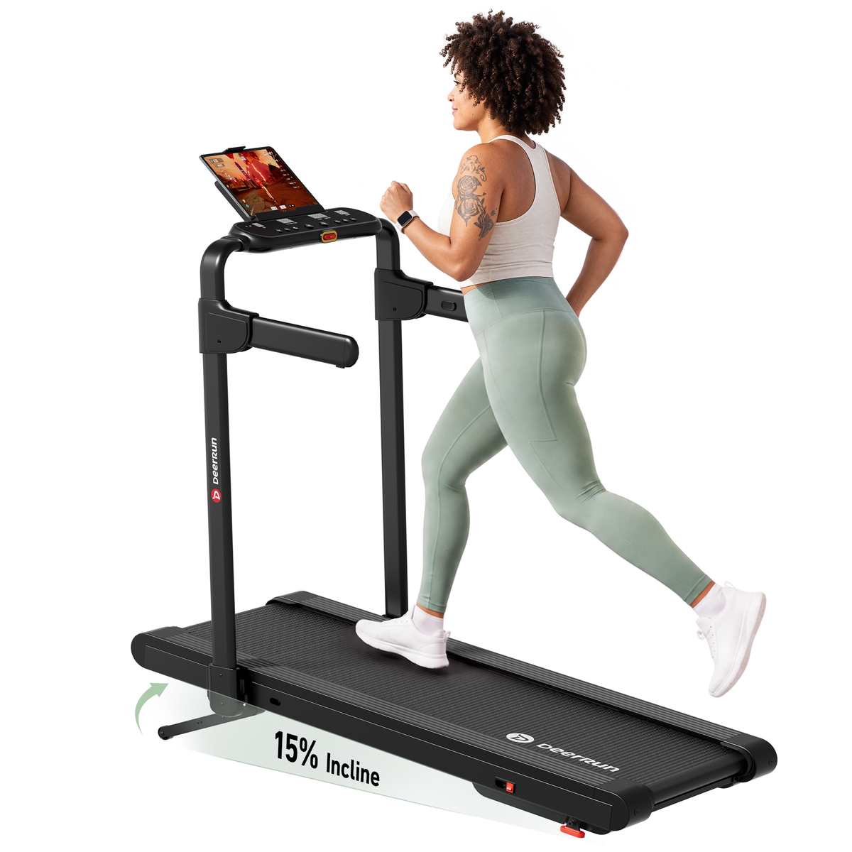 DeerRun Flex Rise 1 Walk-to-Run Treadmill with 15% Auto Incline & Full Running Deck