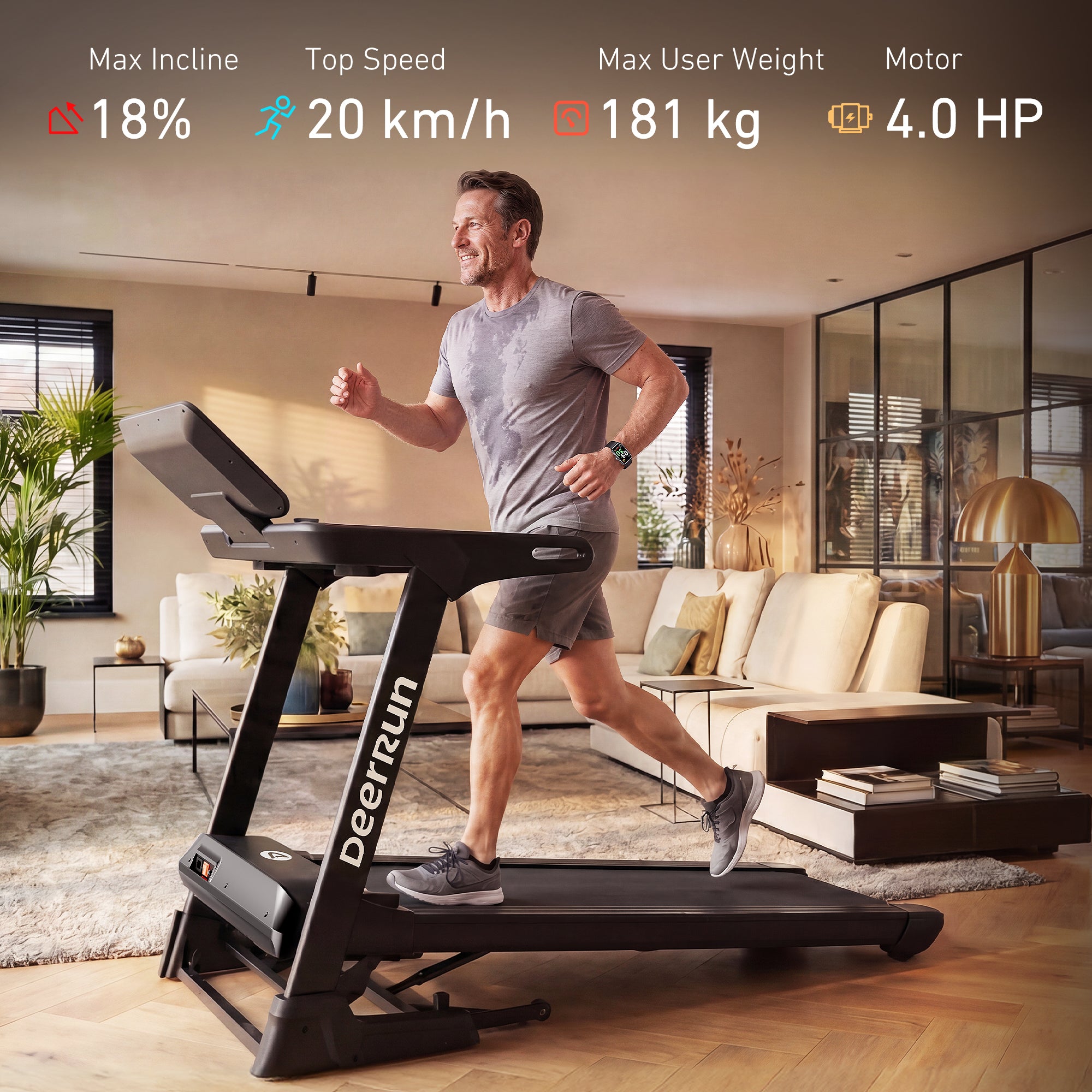 DeerRun Apex Pace 1 (X50) 18% Auto Incline High-Performance Treadmill for Serious Home Training