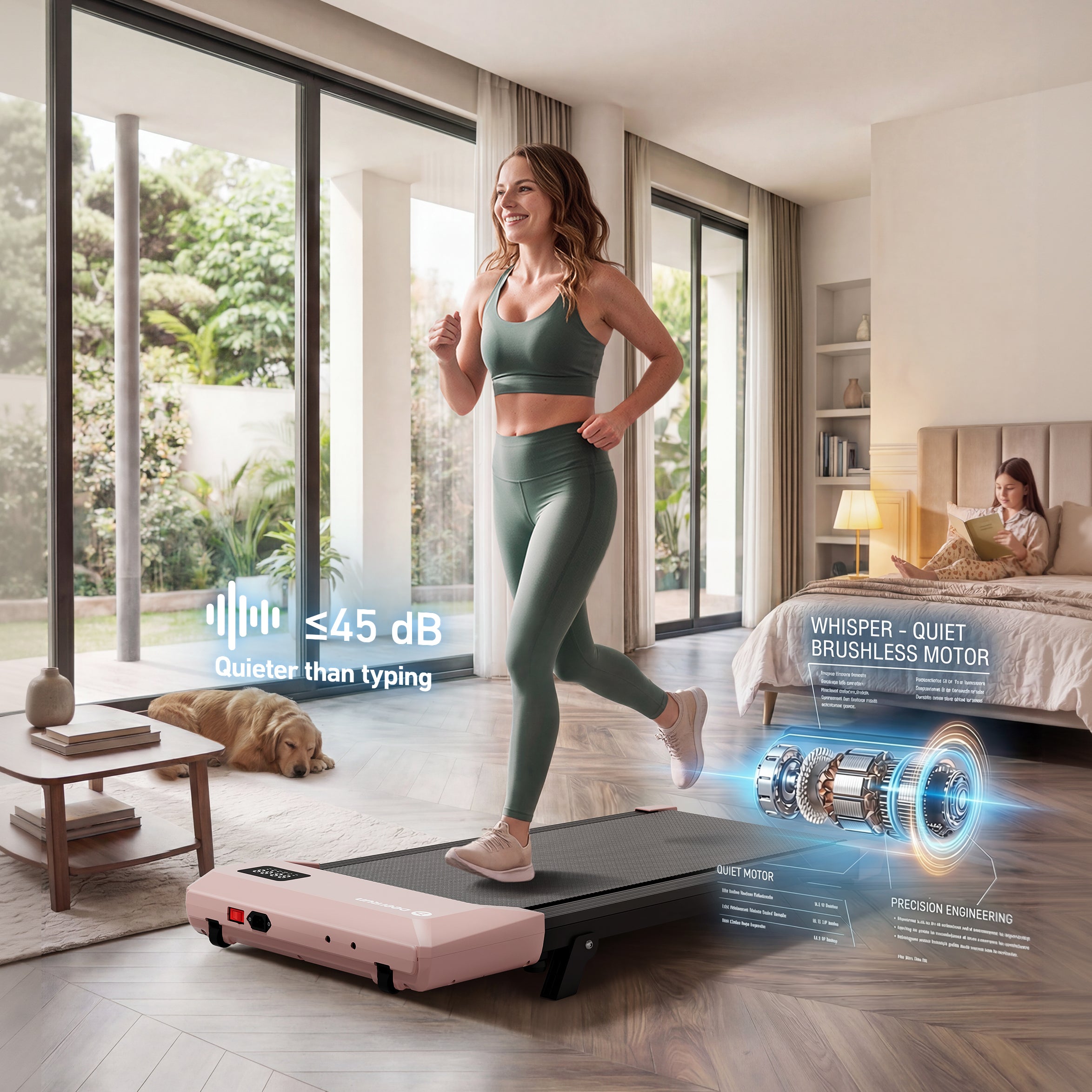 DeerRun Q2 Urban Under Desk Walking Pad with 7% Incline & Remote Control