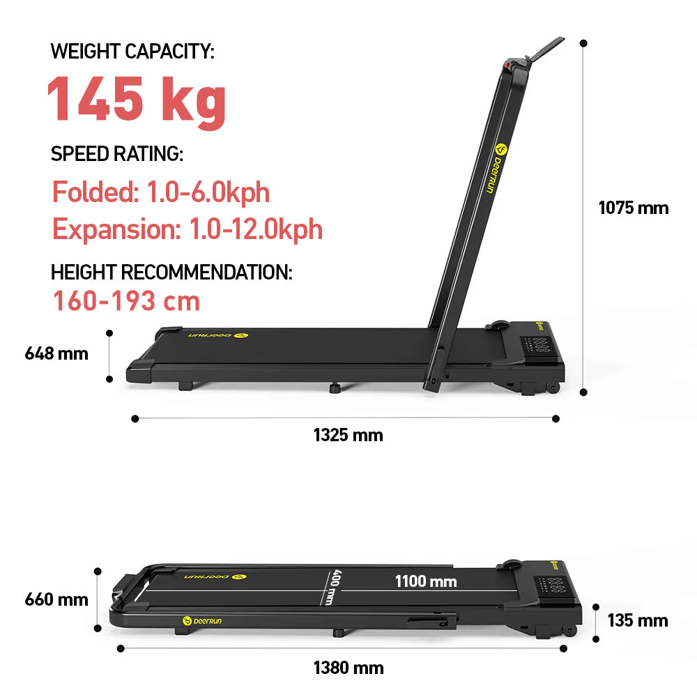 DeerRun A5 PRO Vitality – 2025 Smart 2-in-1 Foldable Treadmill, Upgraded Chip & NFC Support | 12kph, 145kg