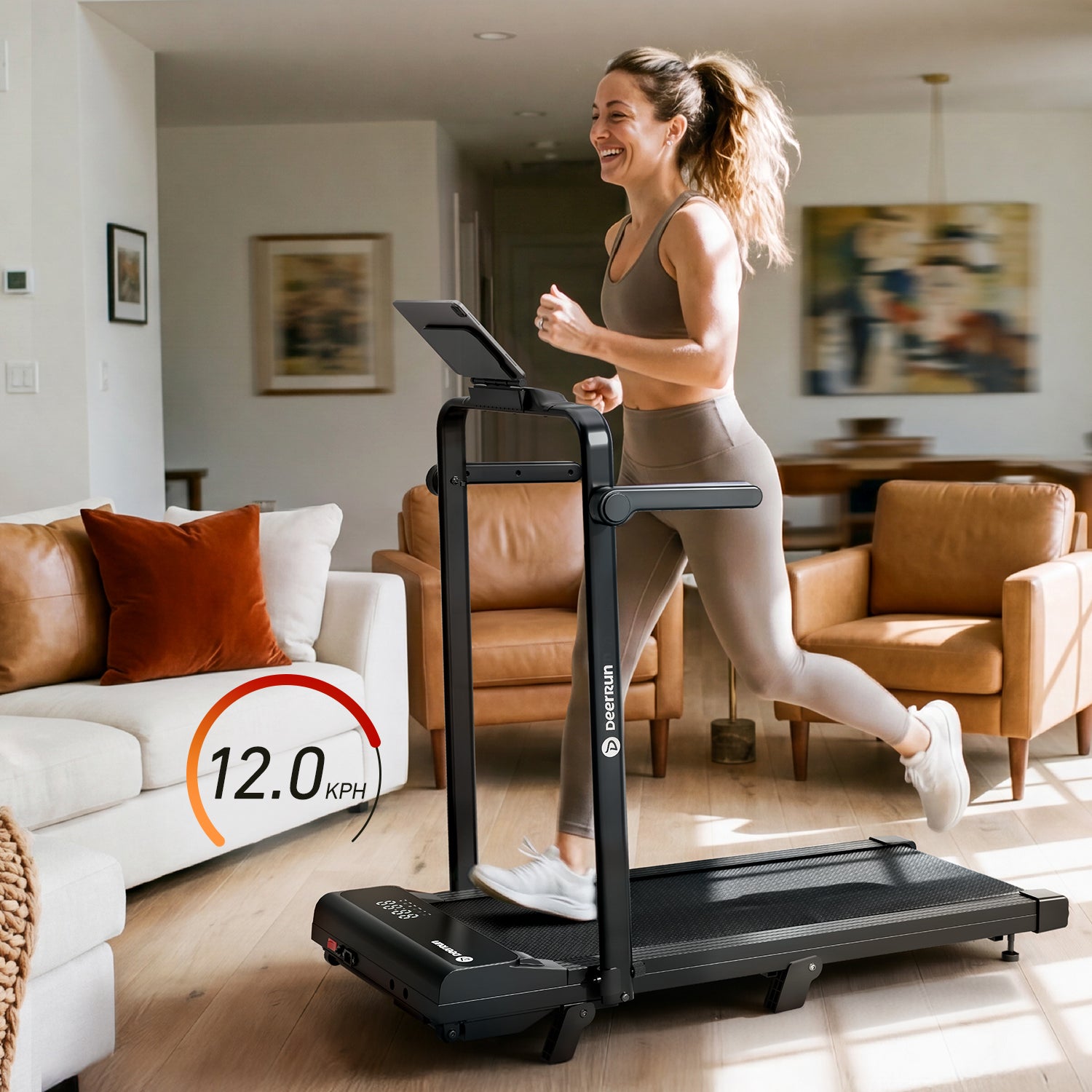 DeerRun A6 Plus 2-in-1 Folding Treadmill with Handlebar, 5% Incline for Home Office (1–12 kph, 136 kg Capacity)