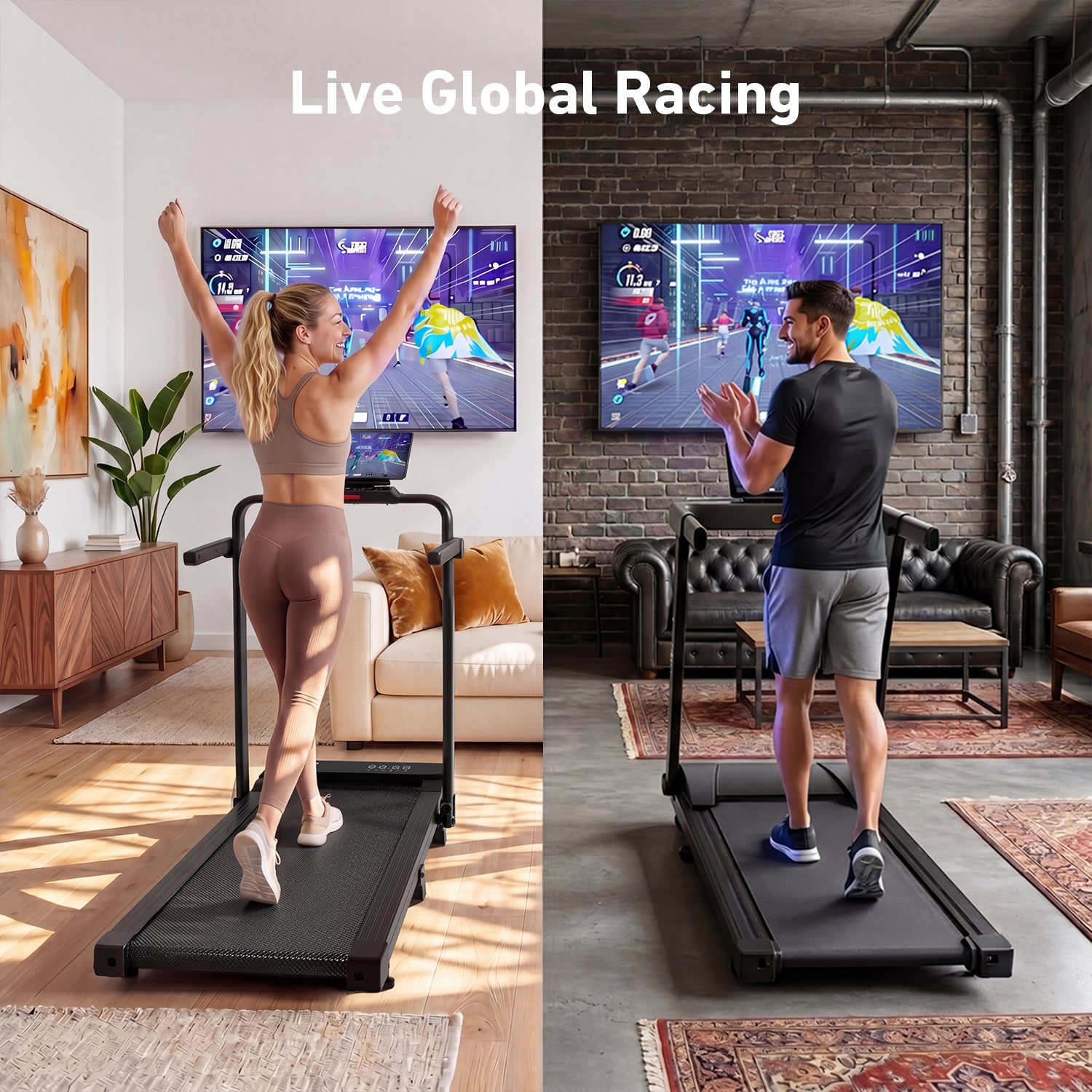 DeerRun A6 Plus 2-in-1 Folding Treadmill with Handlebar, 5% Incline for Home Office (1–12 kph, 136 kg Capacity)