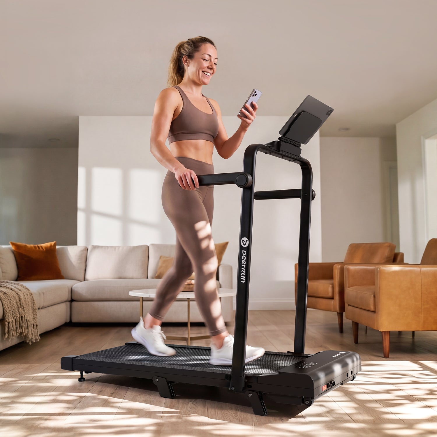 DeerRun A6 Plus 2-in-1 Folding Treadmill with Handlebar, 5% Incline for Home Office (1–12 kph, 136 kg Capacity)