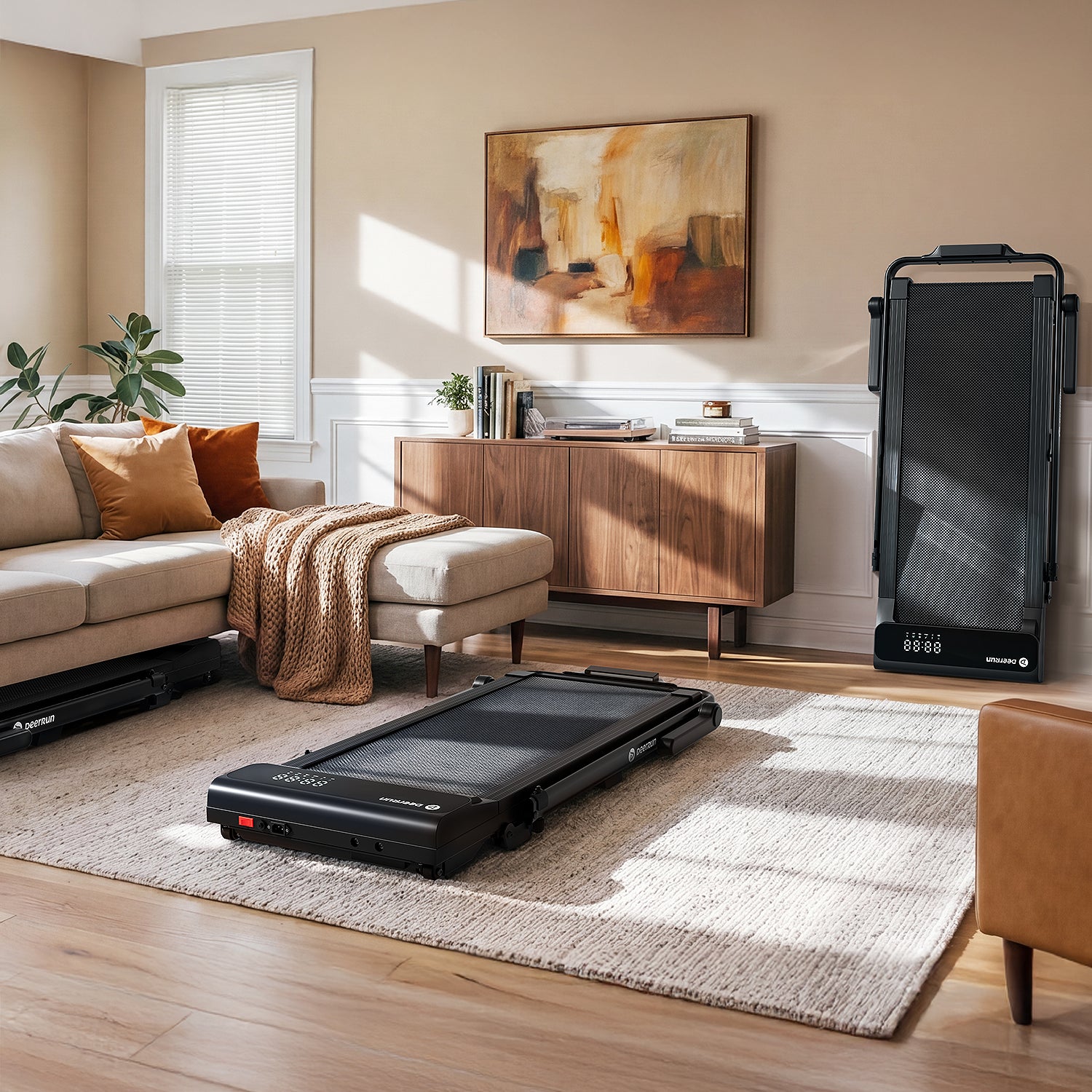 DeerRun A6 Plus 2-in-1 Folding Treadmill with Handlebar, 5% Incline for Home Office (1–12 kph, 136 kg Capacity)