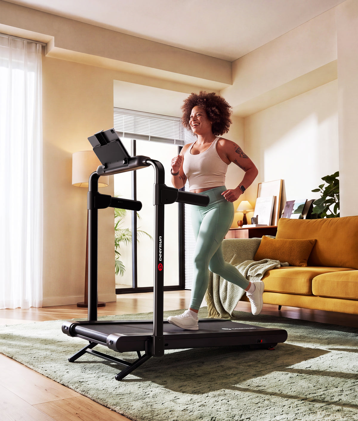 DeerRun Flex Rise 1 Walk-to-Run Treadmill with 15% Auto Incline & Full Running Deck