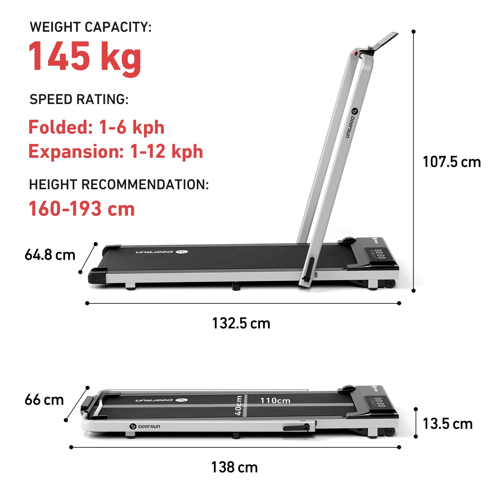 DeerRun A5 PRO Vitality – 2025 Smart 2-in-1 Foldable Treadmill, Upgraded Chip & NFC Support | 12kph, 145kg