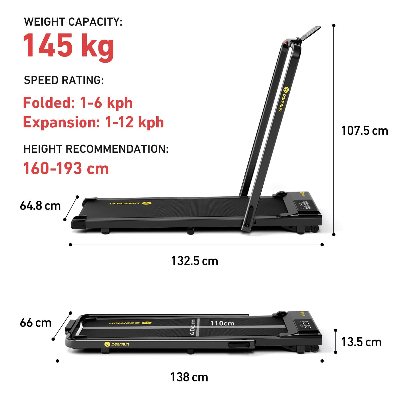 DeerRun A5 PRO Vitality – 2025 Smart 2-in-1 Foldable Treadmill, Upgraded Chip & NFC Support | 12kph, 145kg