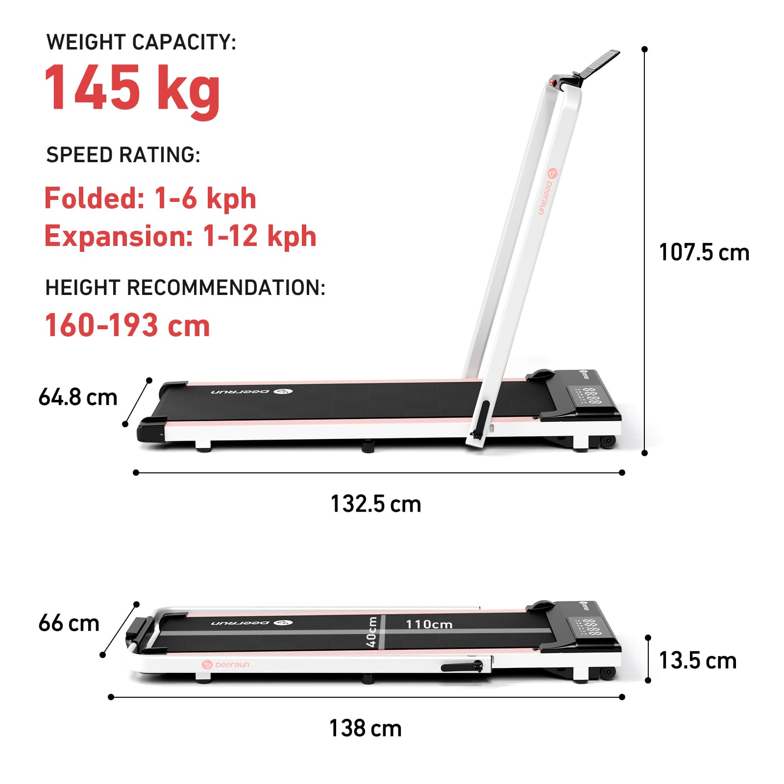 DeerRun A5 PRO Vitality – 2025 Smart 2-in-1 Foldable Treadmill, Upgraded Chip & NFC Support | 12kph, 145kg