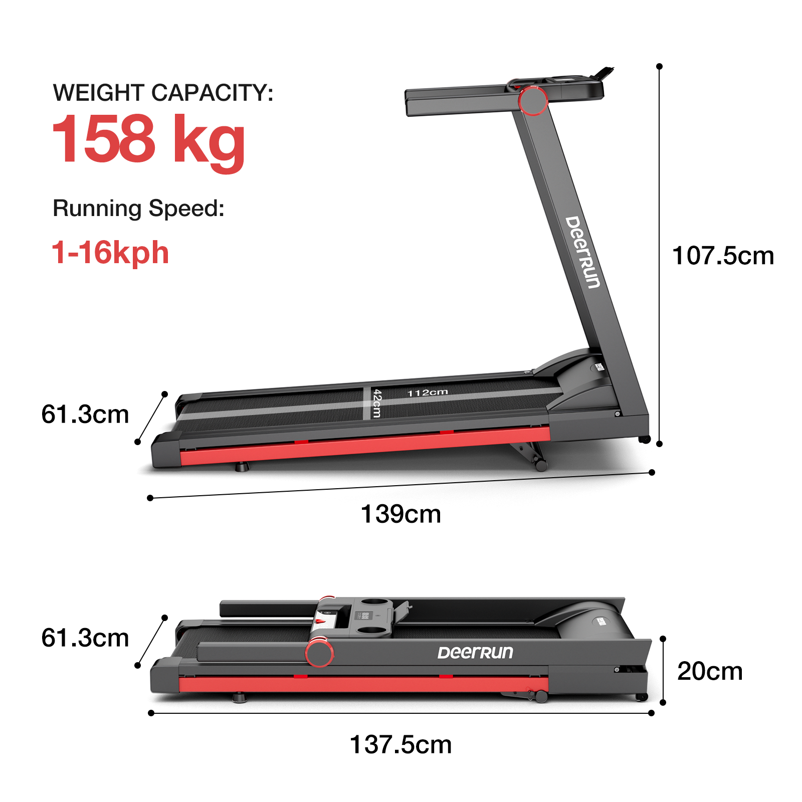 DeerRun® A1 Pro Folding smart treadmill with 6% incline - 16 kph