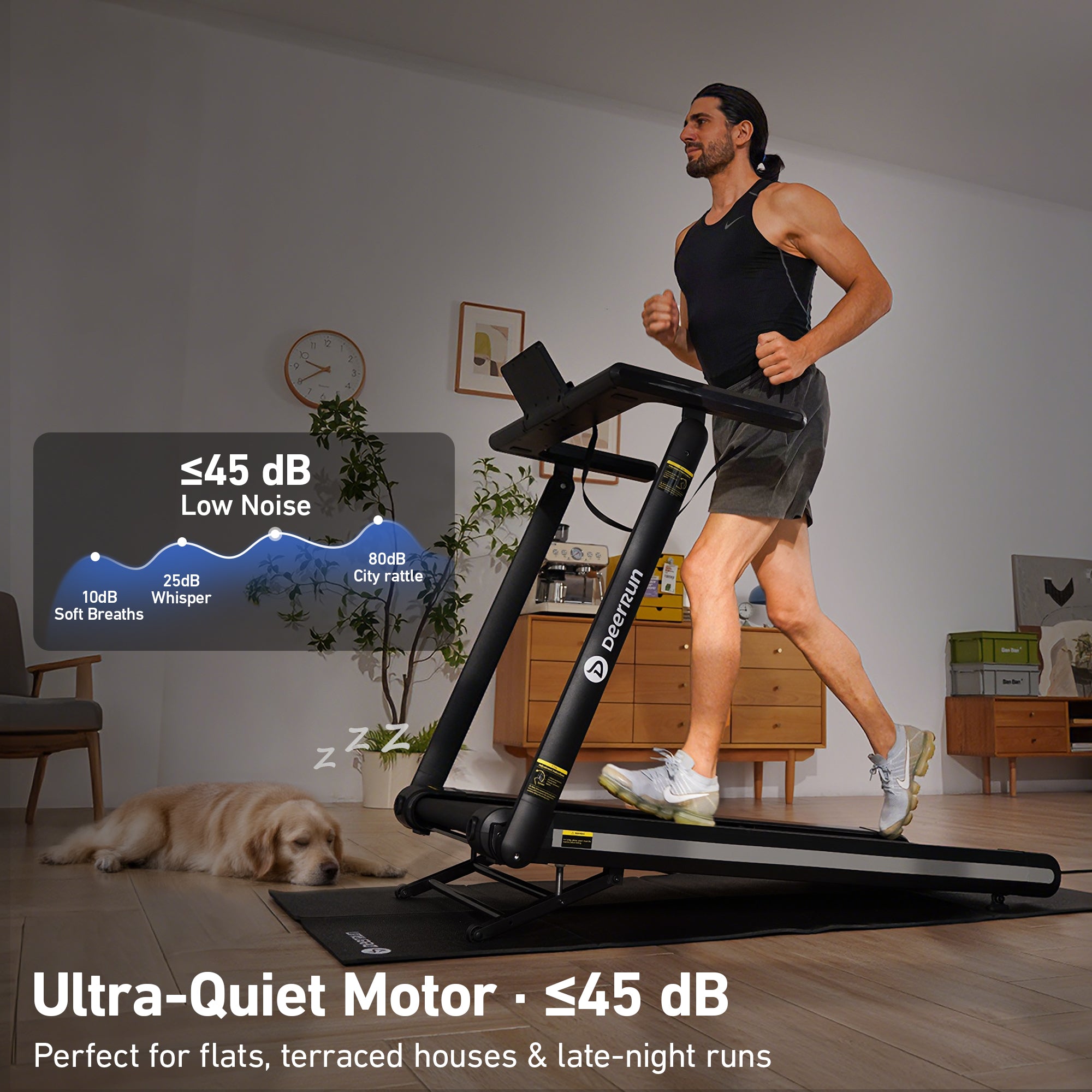 DeerRun X20 15% Auto-Incline Foldable Treadmill · Full Running Deck · 18 kph · 181kg Weight Capacity