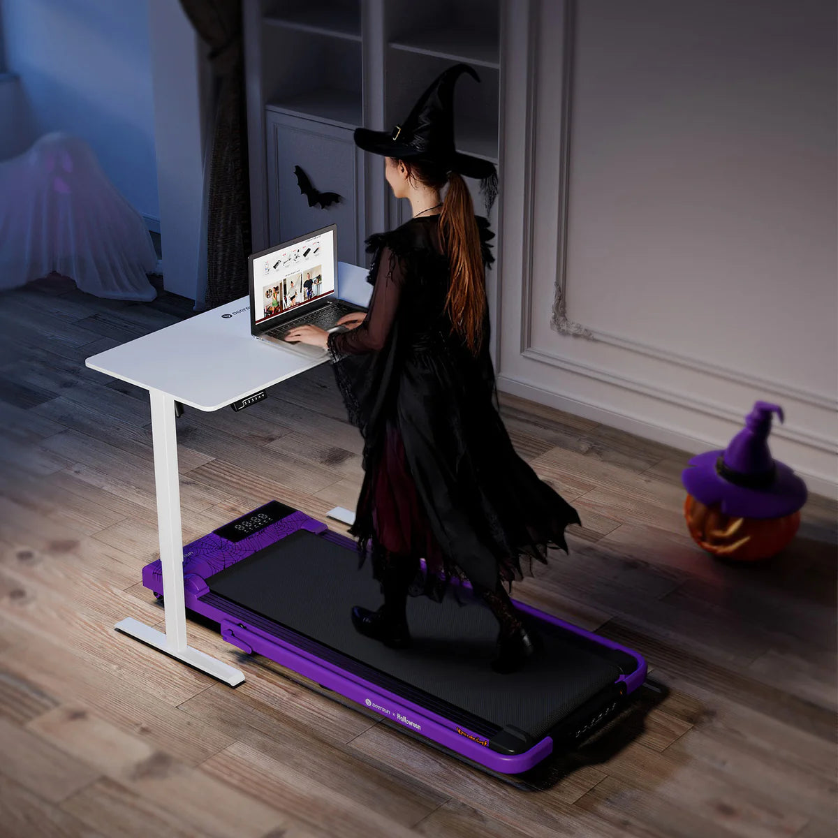 DeerRun Halloween Limited Edition Smart Foldable Treadmill – 3% Incline, Joint-Friendly Design, Purple Cobweb