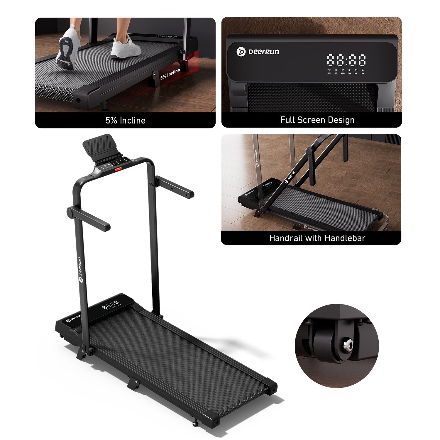 A6 Plus Foldable Walk-and-Run Treadmill with 5% Incline (1–12 kph, 136 kg Capacity)