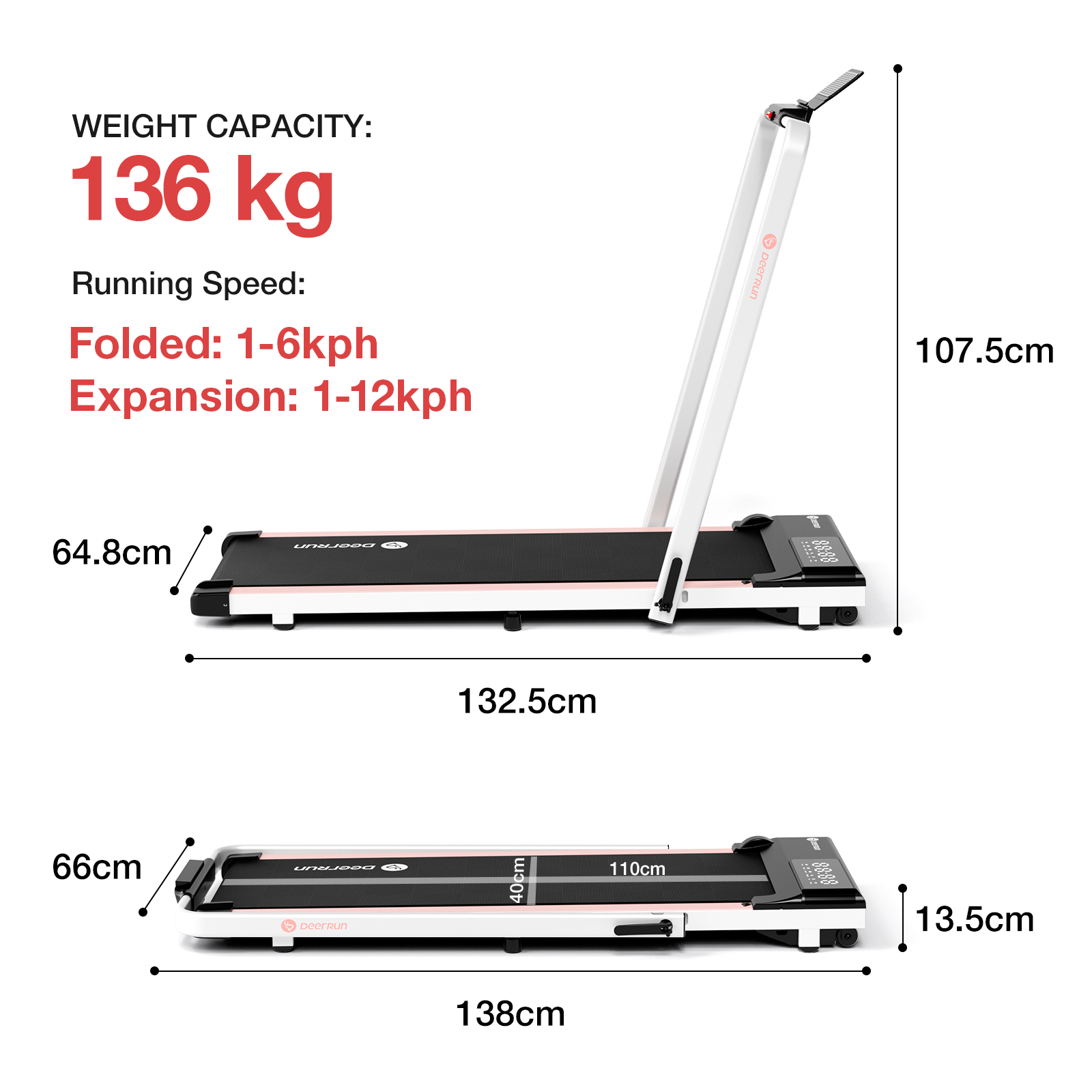 DeerRun® A5 Pro Smart 2 in 1 Folding Treadmill with handrails