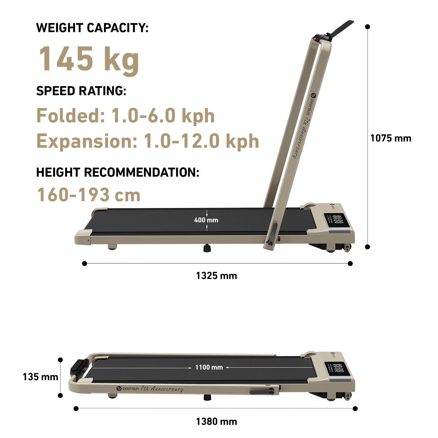 DeerRun A5 PRO Vitality – 2025 Smart 2-in-1 Foldable Treadmill, Upgraded Chip & NFC Support | 12kph, 145kg