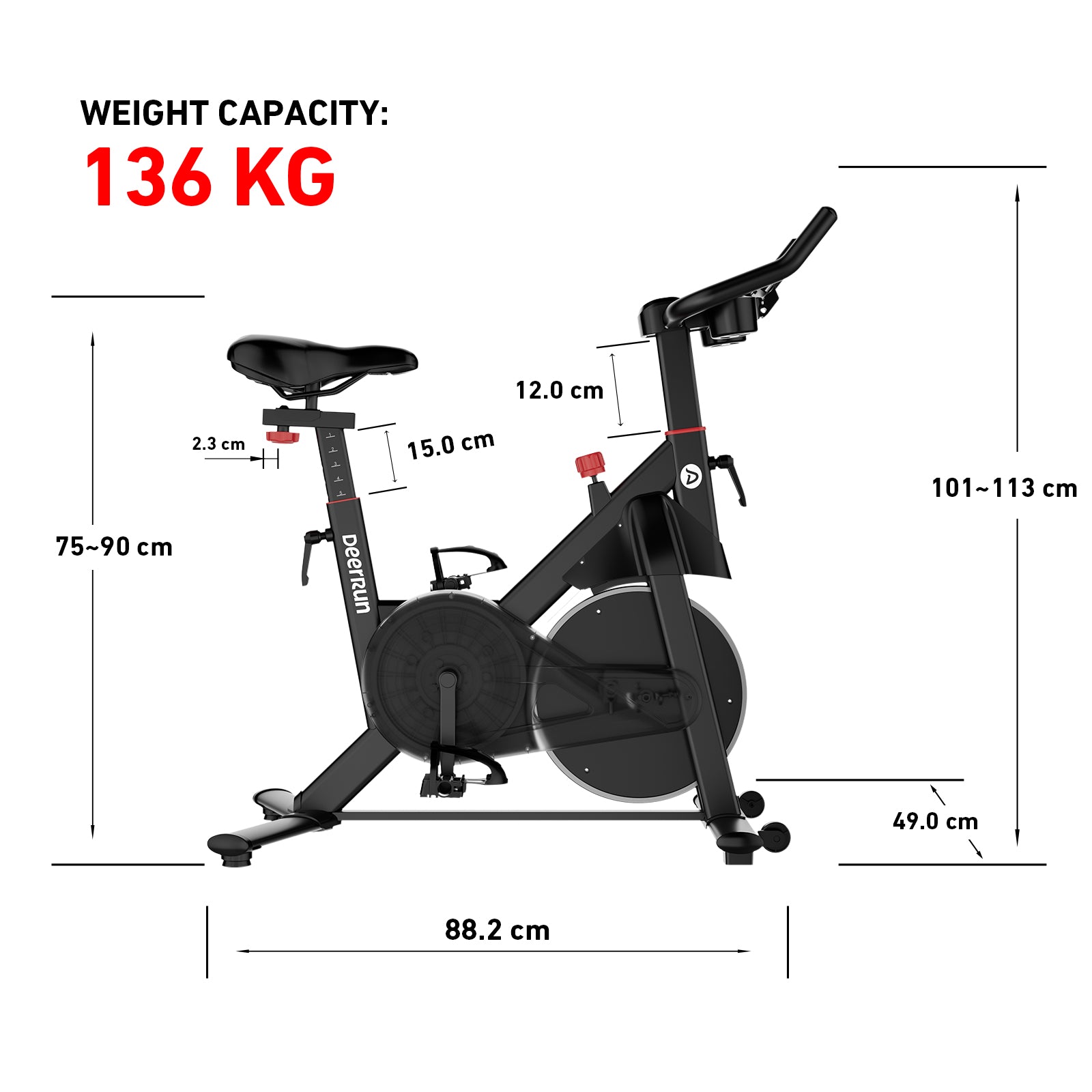 DeerRun S500 Pro King Size Indoor Exercise Bike for Tall Riders 32 Magnetic Resistance, LED Screen